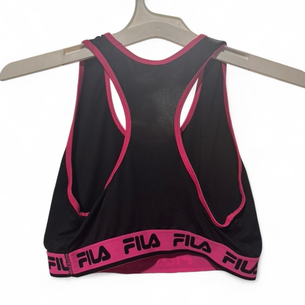 Size Large Used Fila Women's Black Sports Bra with Pink Trim - Picture 2 of 2